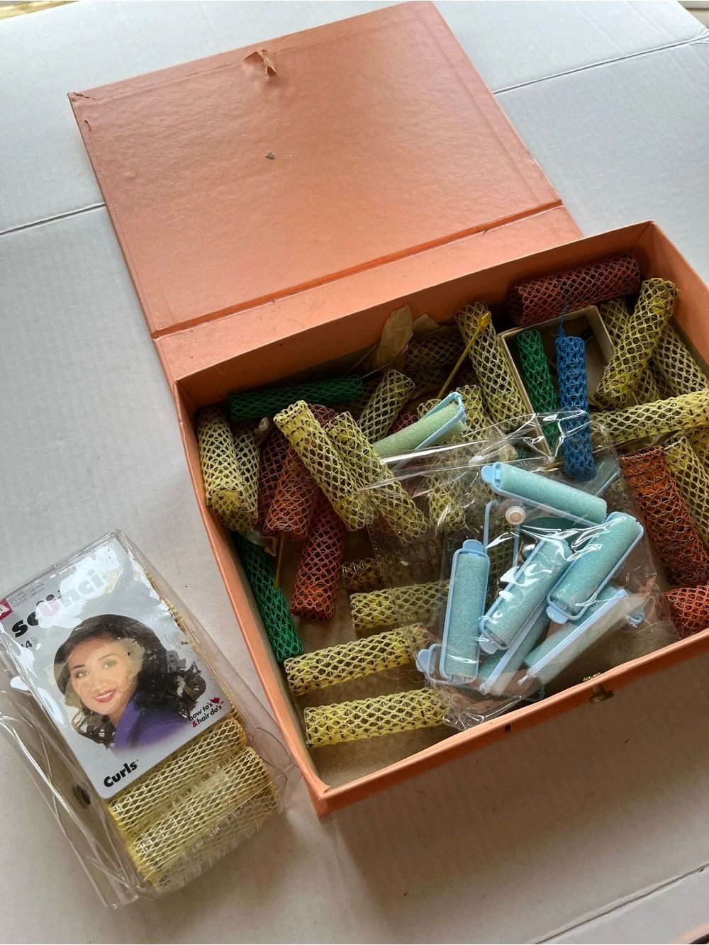 Hair Curlers Set - Light Blue and Multicolor Rollers ( Vintage)